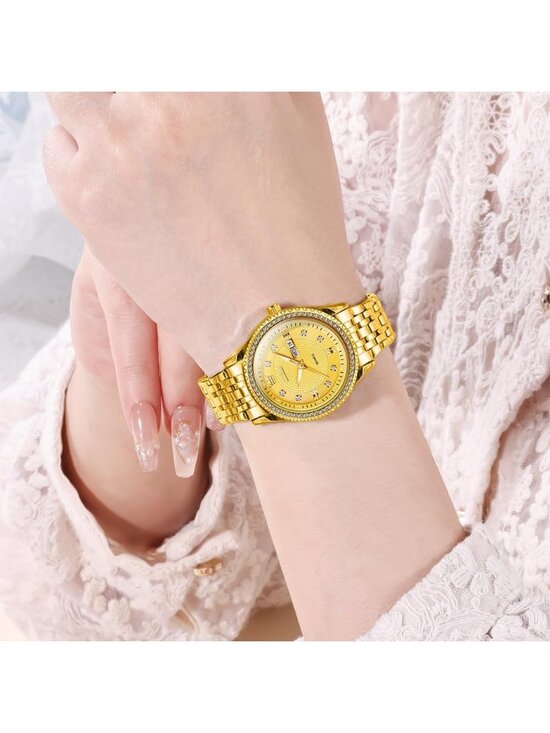 Women\'s Gold Stainless Steel Luxury Elegant Dress Quartz Analog Wrist Watch